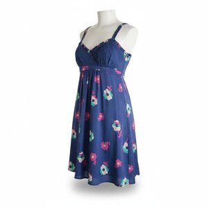 Betsey Johnson Size 4 Blue Floral Sleeveless A-Line Dress Y2K Retro